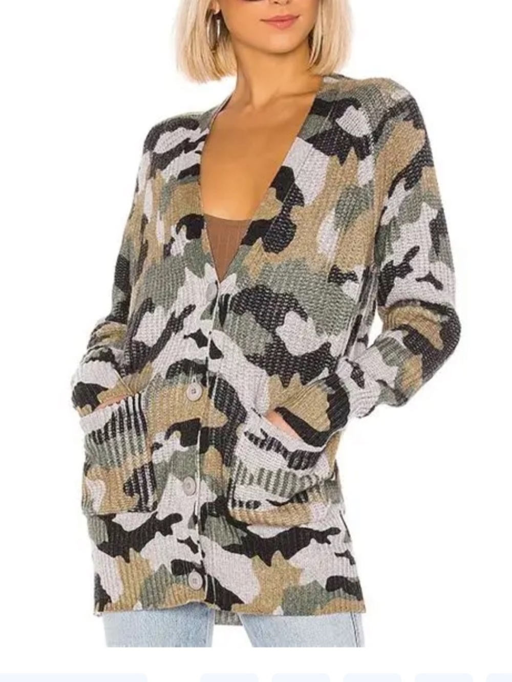 360Cashmere Camo Cardigan in Light Heather Grey & Camo Size XS 360 cashmere